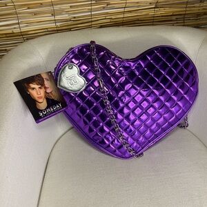 Justin Bieber 💜Metallic Purple Quilted Heart Crossbody Bag